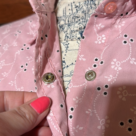Boca Bay Collared Short Sleeve Pink Floral Button Down Blouse - Picture 7 of 11